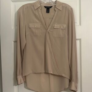 White House Black Market Silk Blouse Women's Beige Tan Blouse